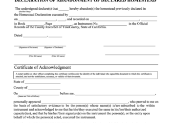 Declaration Of Abandonment Of Homestead  State Of California printable