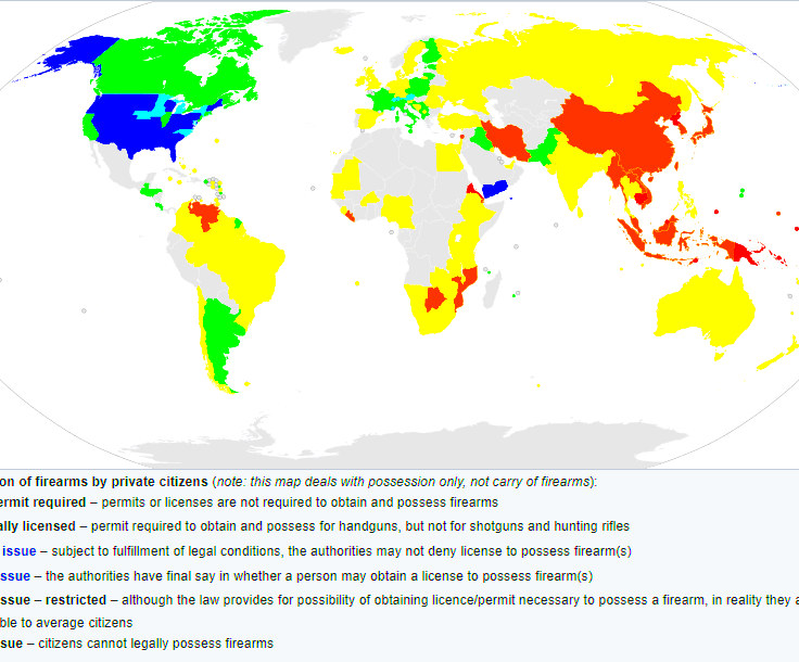 Map showing gun laws by country  rMapPorn