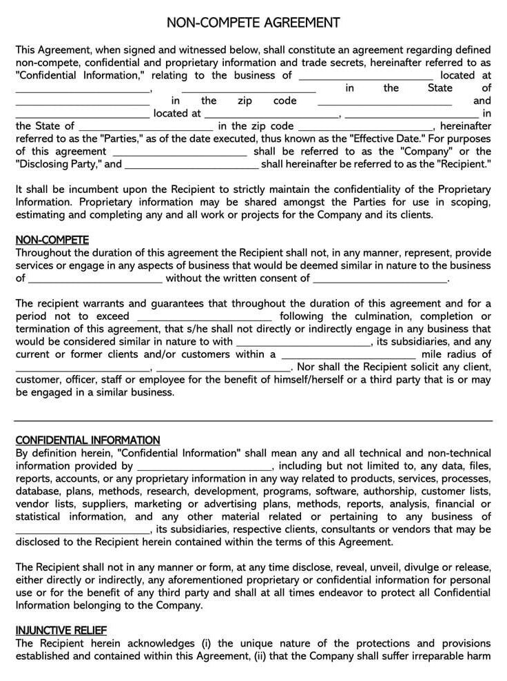 Non Compete Agreement Arizona Template