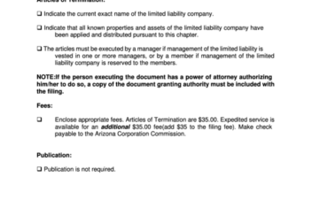 Form Ll0020  Articles Of Termination  Arizona Corporation Commission