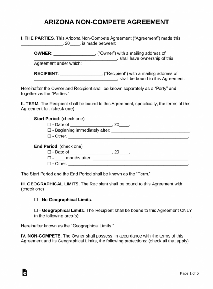 Free Arizona NonCompete Agreement Template  PDF  Word  eForms