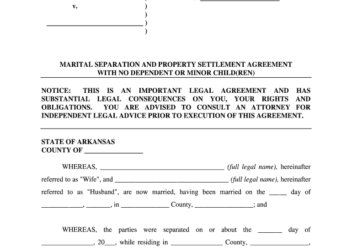 Arkansas Marital Legal Separation and Property Settlement Agreement