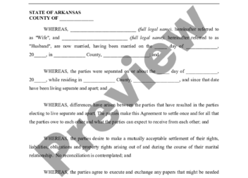 Arkansas Marital Legal Separation and Property Settlement Agreement