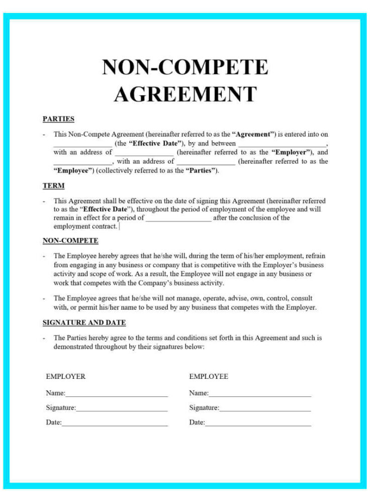 Printable Non Compete Agreement Template  Printable Templates