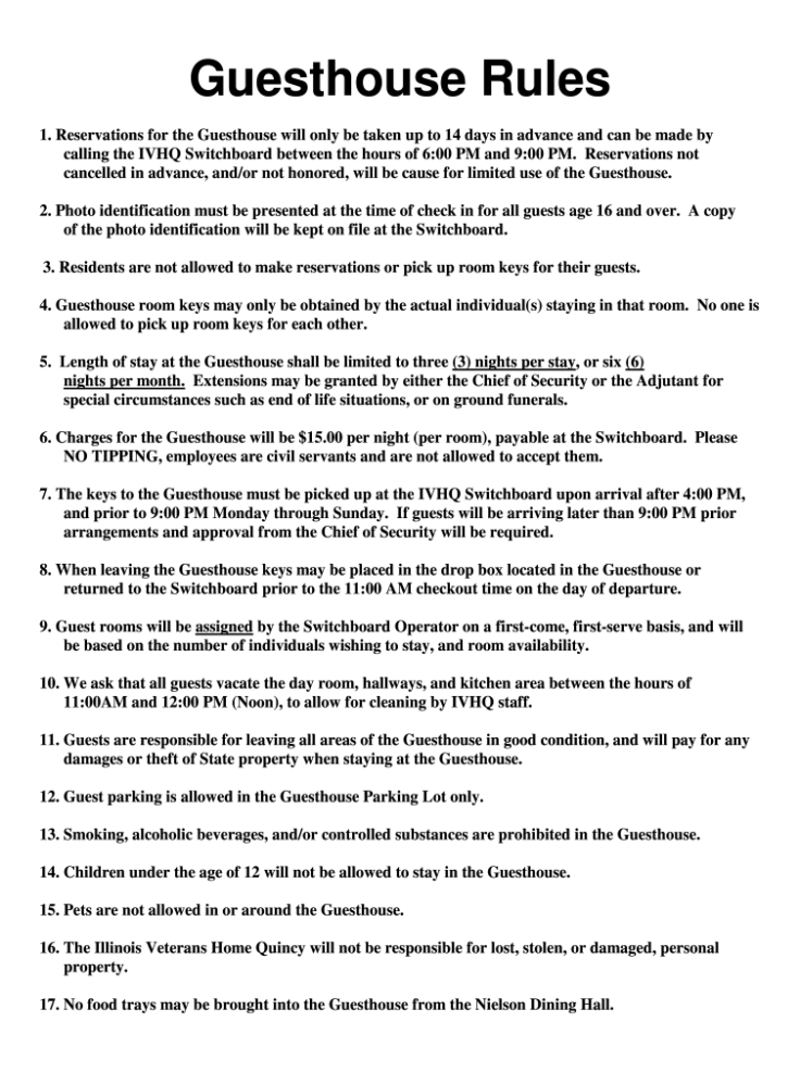 Guest House Rules And Regulations Pdf  Fill Online Printable