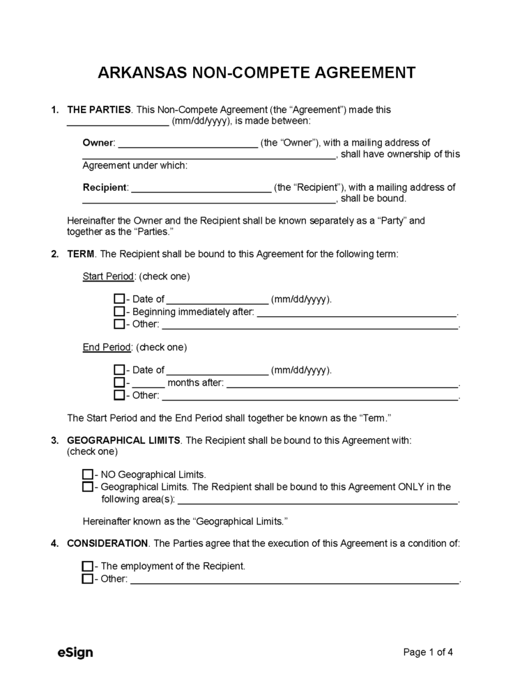 Free Arkansas NonCompete Agreement Template  PDF  Word