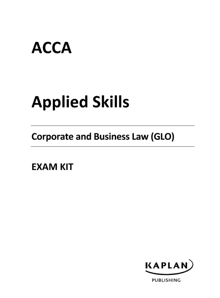 Corporate and Business Law Exam kit  ACCA Applied Skills Corporate and