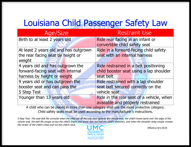 State Of Louisiana Child Car Seat Laws  Elcho Table