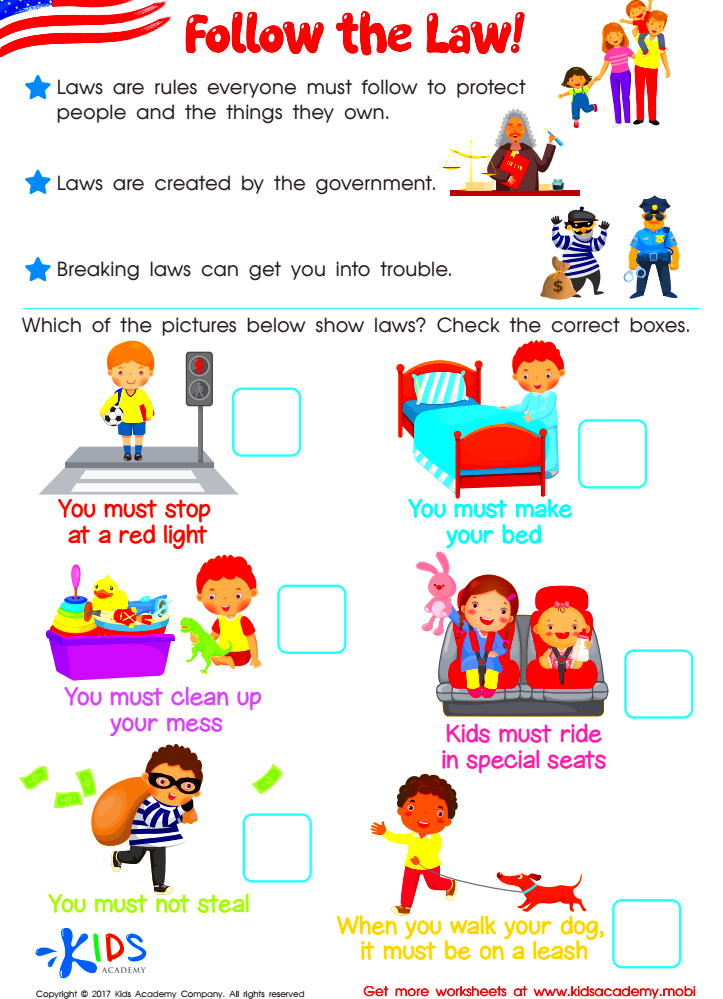 Follow the Law Worksheet Free Printout for Kids