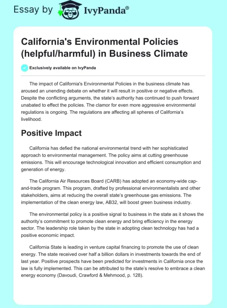 Californias Environmental Policies helpfulharmful in Business