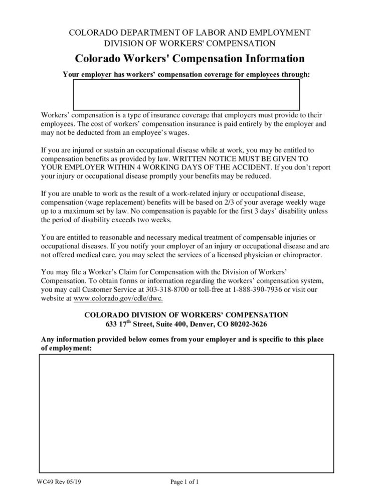 Free Colorado Colorado Work Comp Act Labor Law Poster 2024