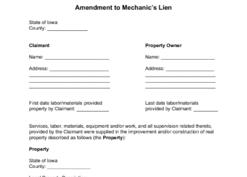 Iowa Amendment of Lien Form  Free Downloadable Template