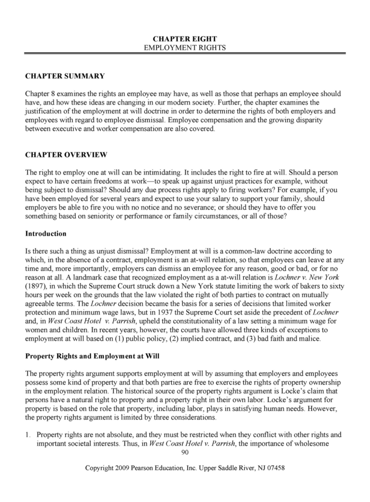 Employment Rights  NA  90 CHAPTER EIGHT EMPLOYMENT RIGHTS CHAPTER