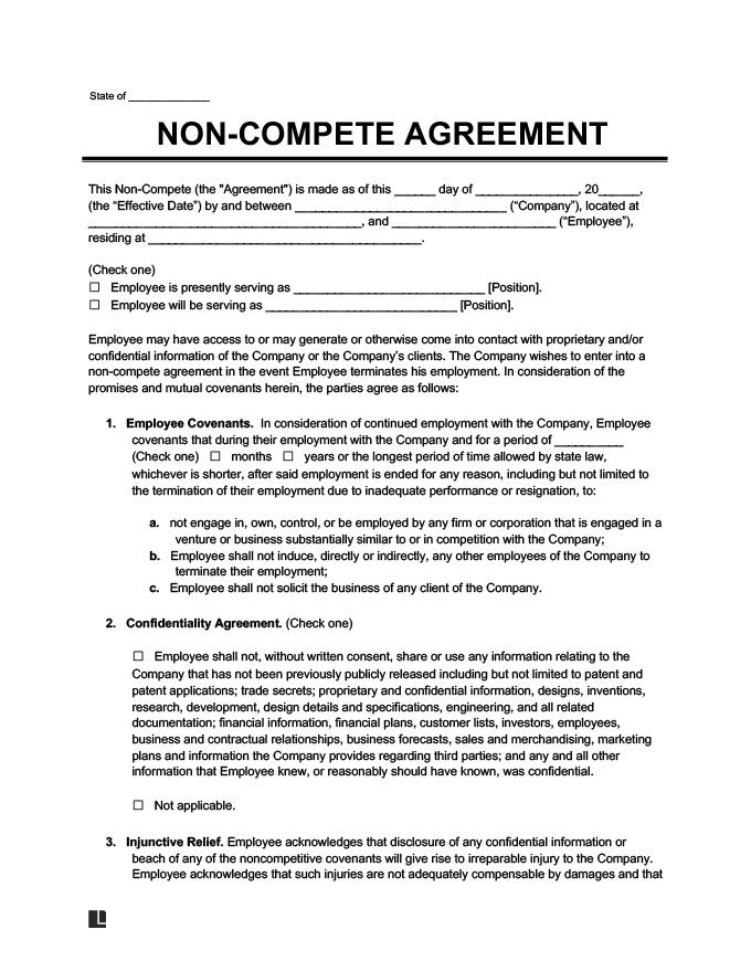 Free NonCompete Agreement Template  PDF  Word