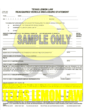 Lemon Law Texas  Fill and Sign Printable Template Online