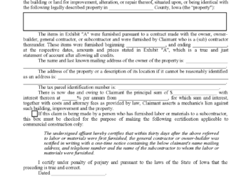 Free Iowa Mechanics Lien Form  PDF