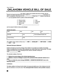 Free Oklahoma Bill of Sale Forms  PDF  Word