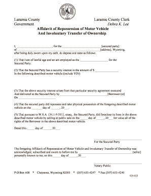 Affidavit Of Repossession Form Tennessee  Printable Form 2022