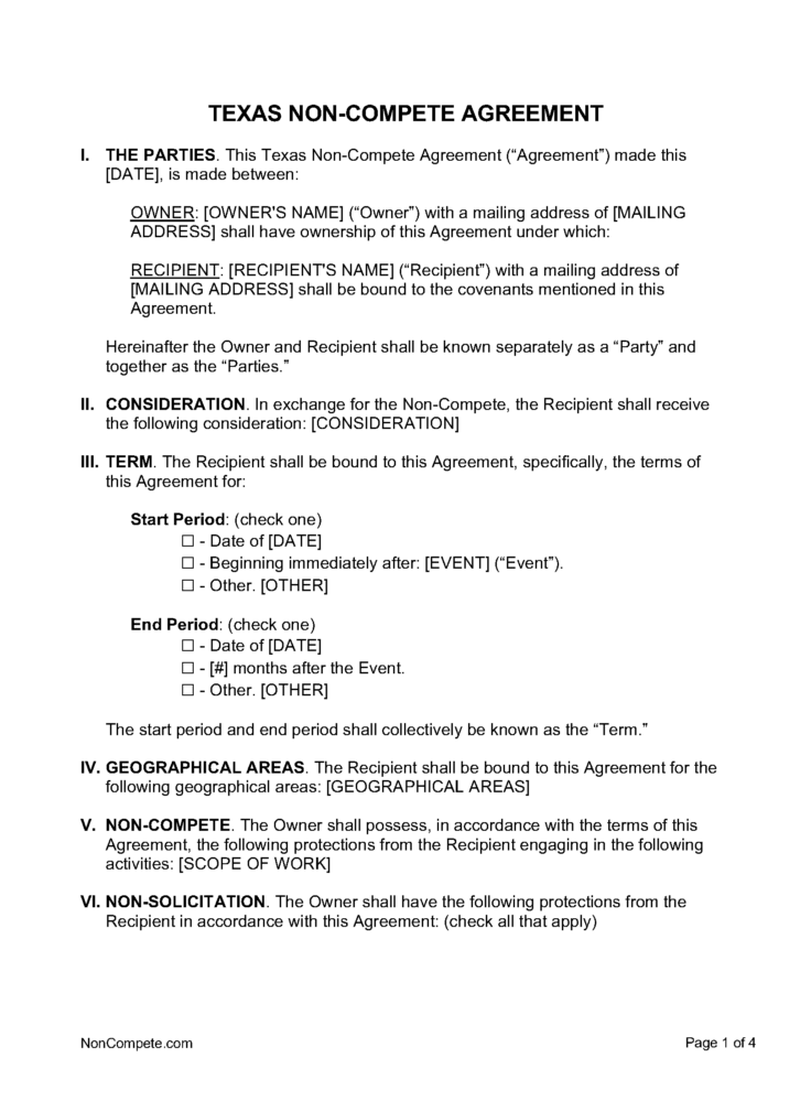 Free Texas NonCompete Agreement  Laws  Enforceability  PDF  WORD  RTF