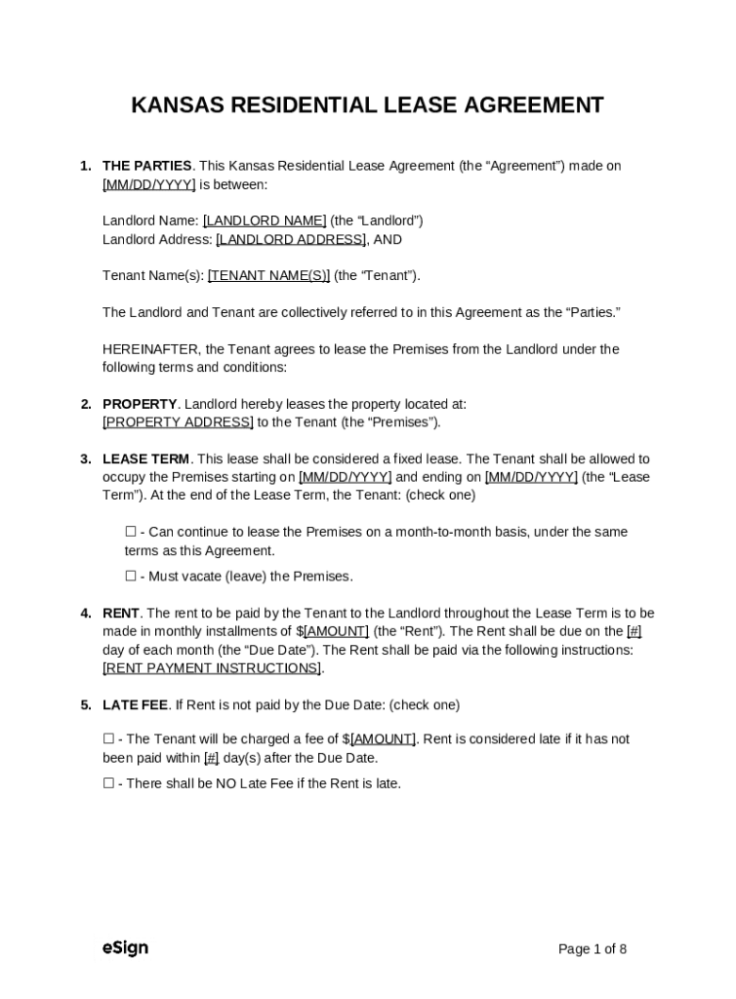 Kansas Standard Residential Lease Agreement Doc Template  pdfFiller