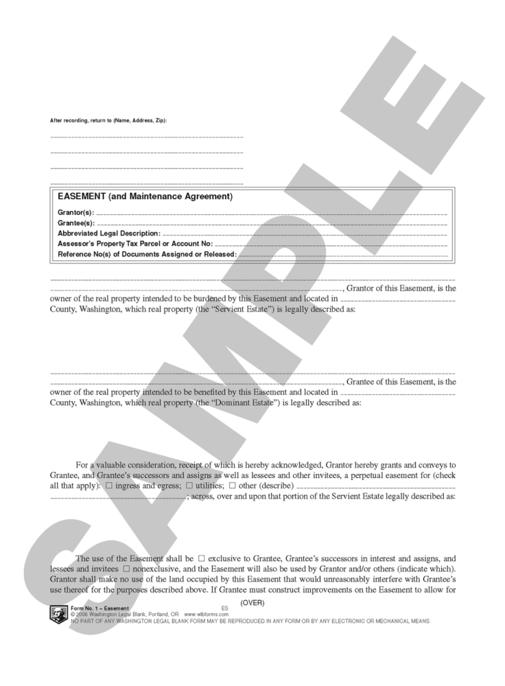 WA 1 Easement and Maintenance Agreement WA  StevensNess Law