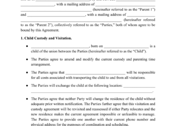 Child Custody Agreement for Unmarried Parents Template  Fill Out Sign